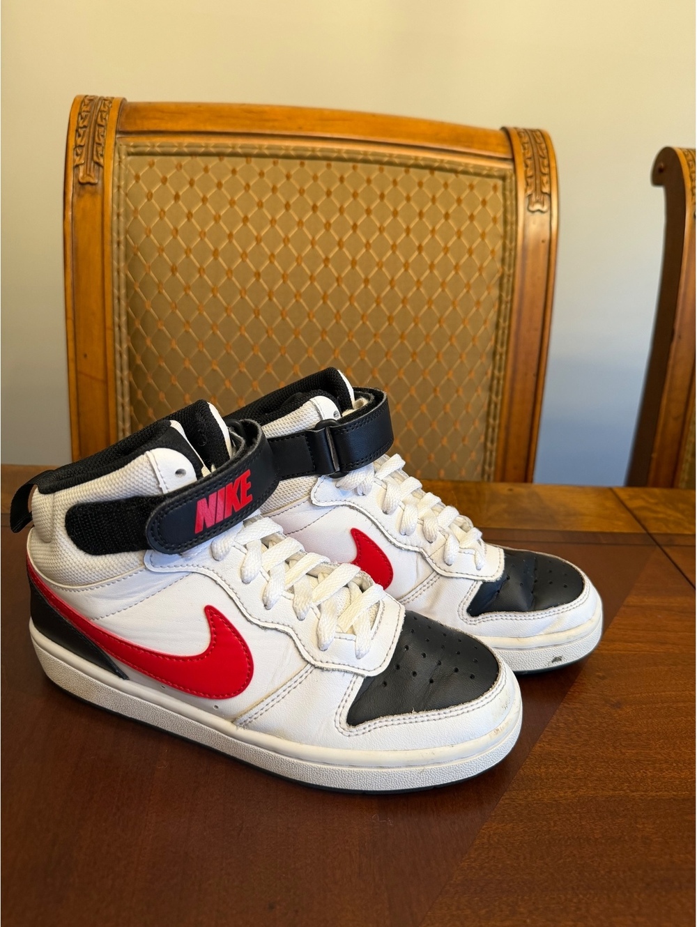 Nike Court Borough 3.5Y Mid Top Leather Sneaker White/Red/Black CD7782-110